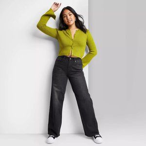 WILD FABLE SUPER HIGH RISE WIDE LEG BAGGY JEANS - Black Denim 6R NEW NWT TARGET